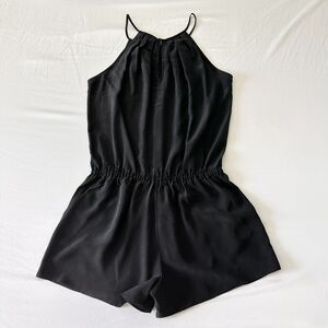 Joie 100% Silk Black Romper Womens Medium Halter Sleeveless Pockets Dressy
